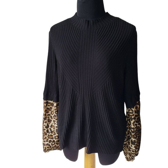 Veronica Beard Leopard Print Mixed Combo Black Sweater Top Medium - Picture 2 of 13